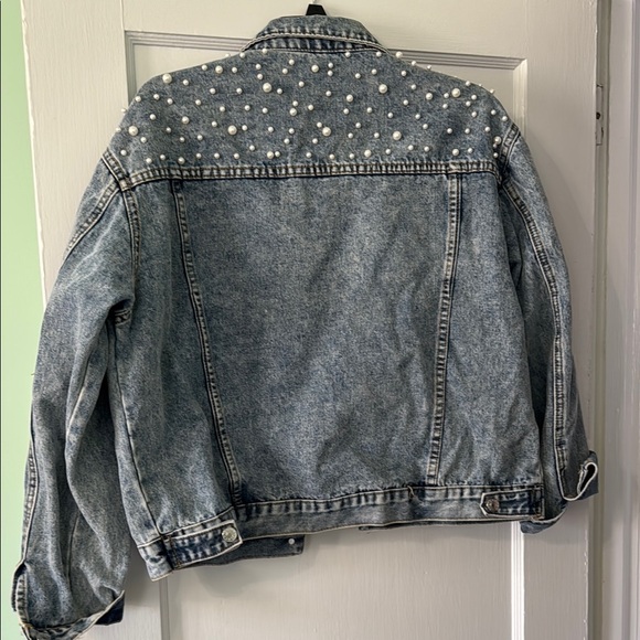 Denim Pearl-Studded Jacket - Picture 4 of 5